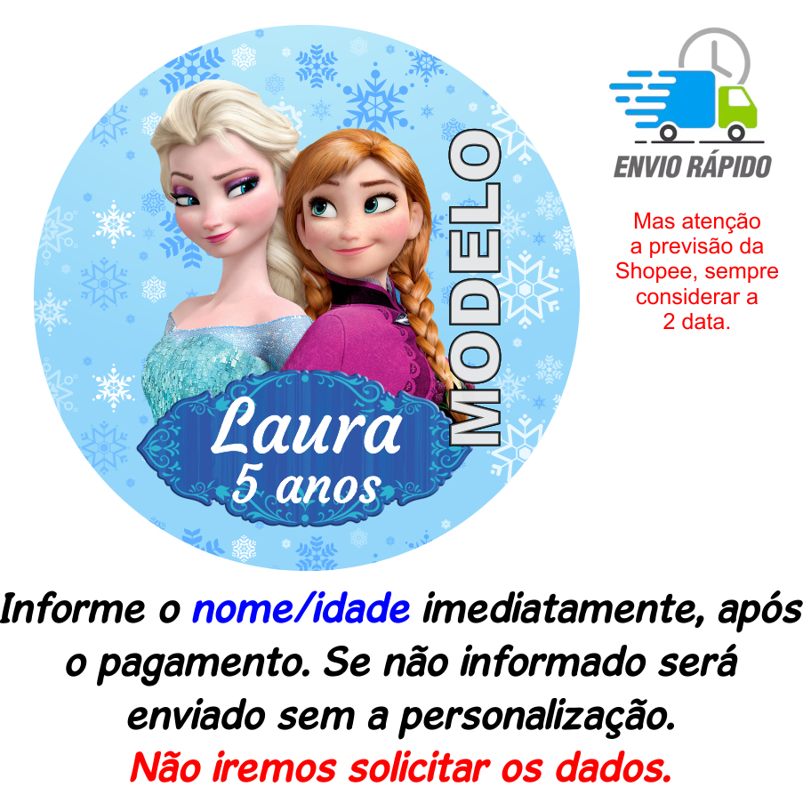 Adesivo Frozen (4cm, 5cm, 6cm, 7cm, 8cm e 9cm) Tag Etiqueta Rótulo Personalizado