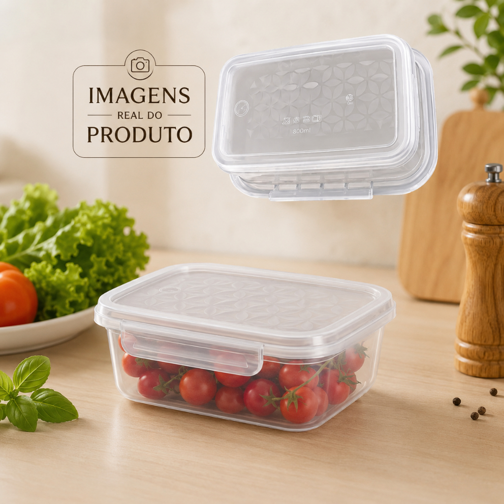 Kit Ate 10 Marmitas Potes 800ml Travas Laterais hermeticas - Livres de BPA Alimentos organiza congelador
