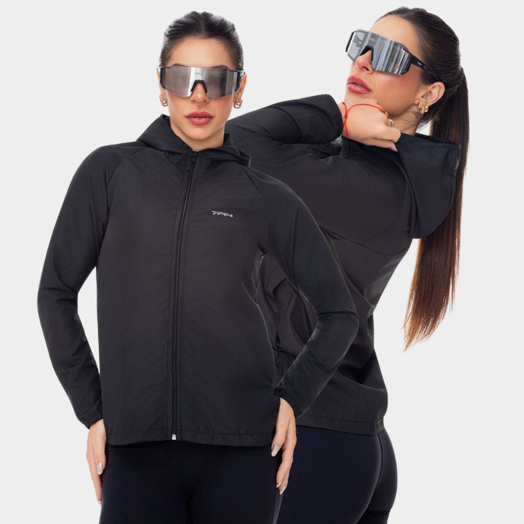 Jaqueta Corta Vento Feminina Casual Ziper Capuz Bolso Skate Esportiva Caminhada Camping Trilha Trekking Beach Tennis
