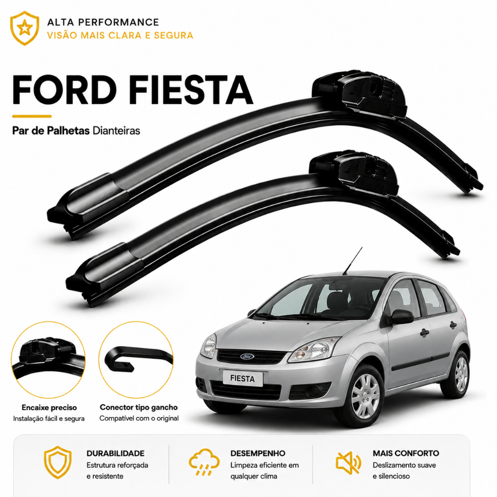 Par Palhetas Limpador Para-brisa Ford Fiesta 2005 a 2010 Silicone Aero Frete Grátis