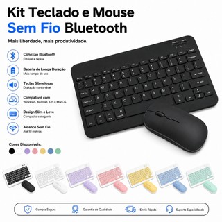 Kit Teclado e Mouse Sem Fio Bluetooth Ultrafino Portátil Recarregável Celular Notebook Co…