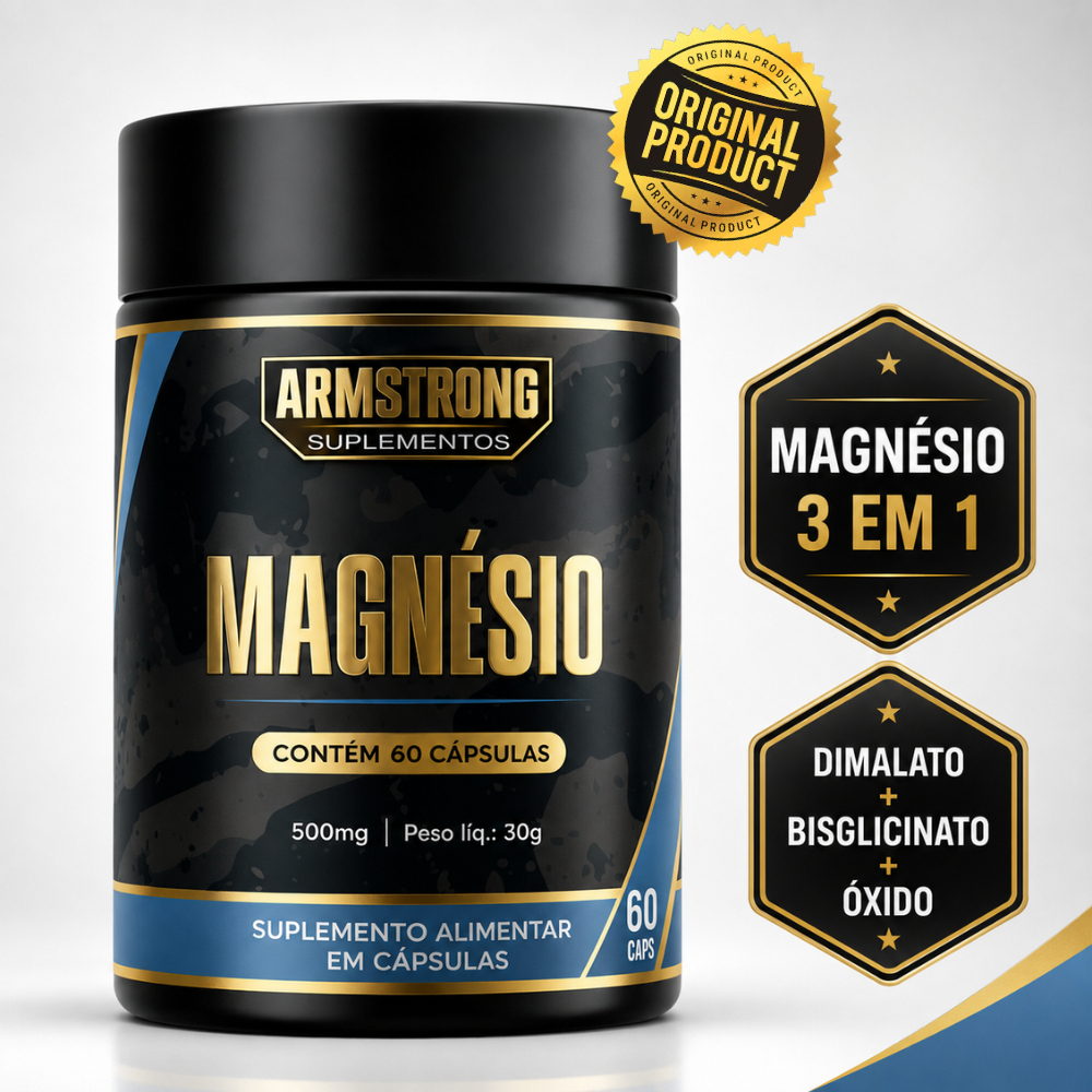 Magnésio 3 em 1 Dimalato + Bisglicinato + Óxido | Armstrong Suplementos 60 Cápsulas - Envio Imediato