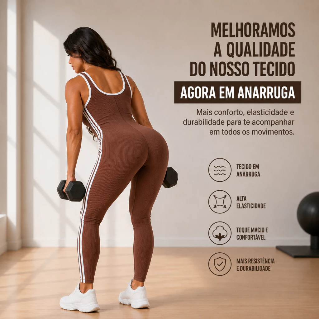 Macacão Longo Fitness Canelado Anarruga Alta Compressão — imagem 1