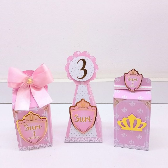 Kit Caixinhas Personalizadas Realeza menina|Lembrancinhas para Festas com laço e aplique