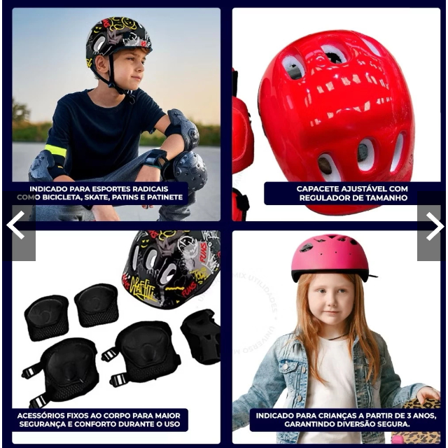 Kit Proteção Infantil 7 Peças Capacete Joelheira Cotoveleira Luvas - Bicicleta Patinete Skate Patins