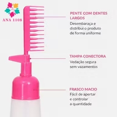 ANA1108 Kit12 Frasco Aplicador com Pente para Tintura e Tratamento Capilar | Distribuição Uniforme sem Sujeira — imagem 2 de 2