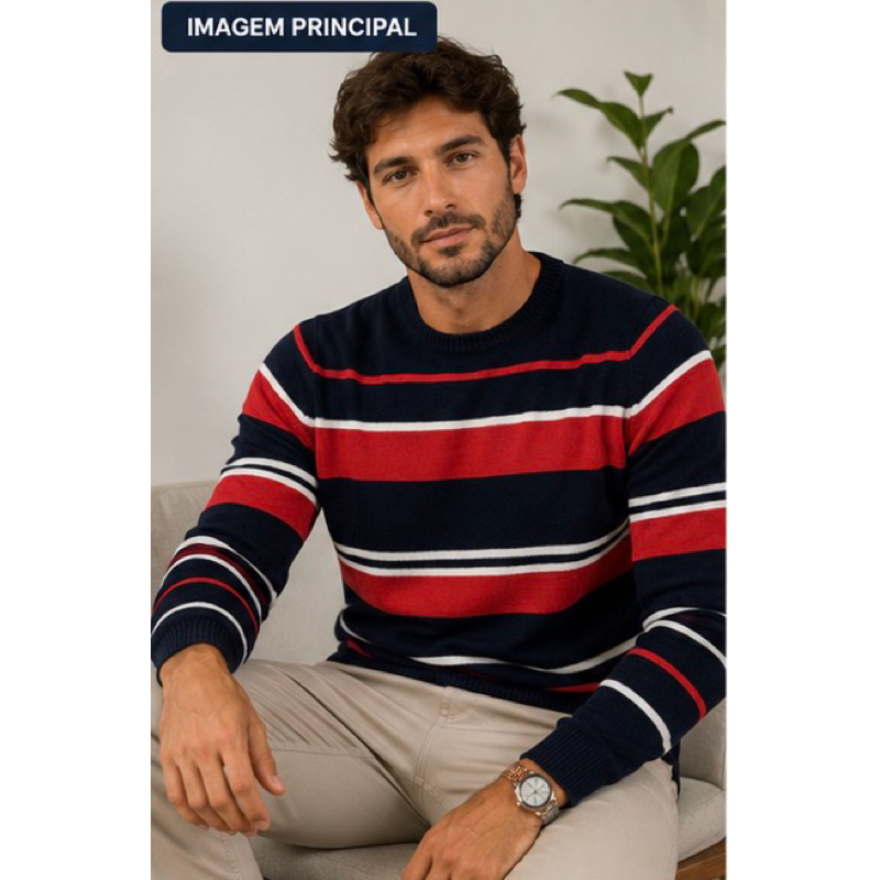 Sueter Masculino Blusa De Frio Cardigan Lã Trico Gola Redonda Alta Qualidade