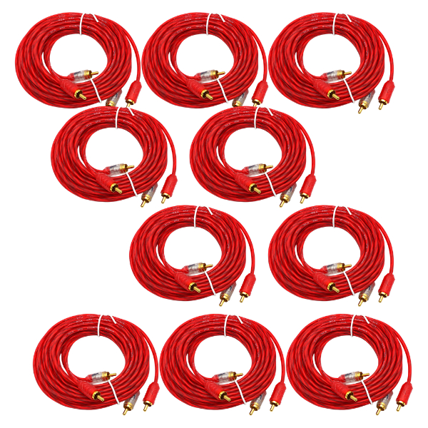Cabo RCA Injetado Vermelho - Alta Qualidade e Durabilidade, Conectores Duplos, 5 Metros (10, 8, 5 ou 3 Unidades)