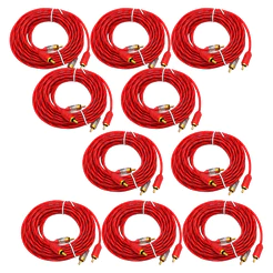 Cabo RCA Injetado Vermelho - Alta Qualidade e Durabilidade, Conectores Duplos, 5 Metros (10, 8, 5 ou 3 Unidades)