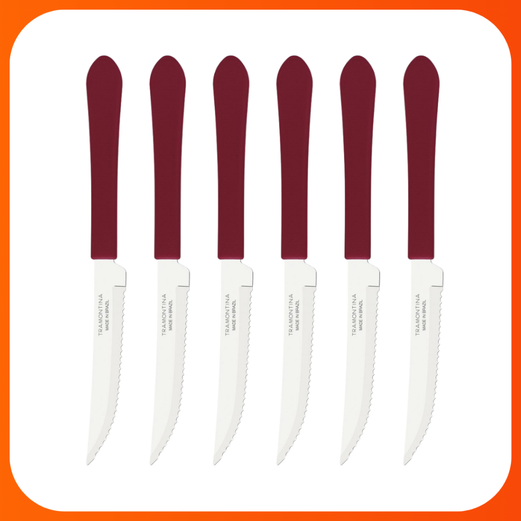 Faca Tramontina Inox Cabo Carmim Leme - Conjunto
