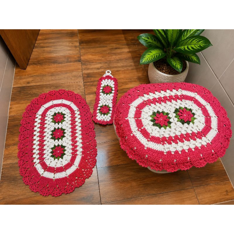 tapete banheiro em crochê/Jogo de banheiro em crochê 3 peças/ kit banheiro crochê modelo oval