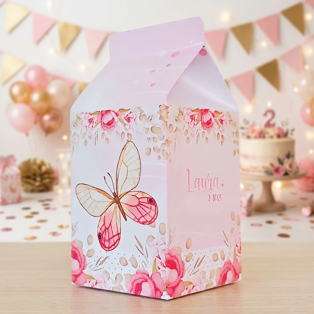 ENVIO RÁPIDO - Caixinhas Milk Personalizada Borboletas Rosa - Lembrancinha Aniversário Festa