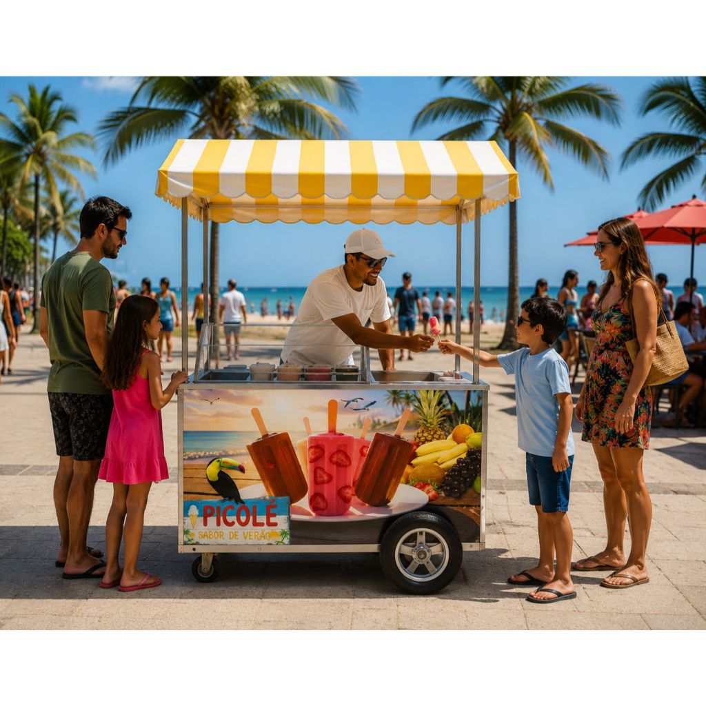 Painel Adesivo Picolé Sorvete Praia Calor Verão Sorveteria Frutas Chocolate 1,16 x 67 mt