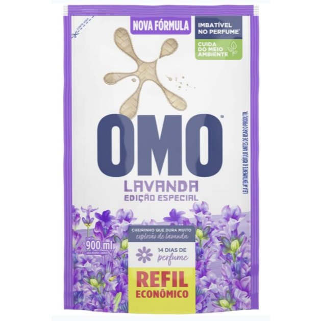 Sabao Liquido Omo Lavagem Perfeita Lavanda Refil Economico 900ml