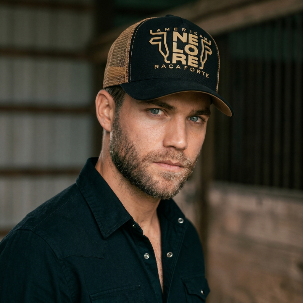 Boné Agro Country Trucker Nelore Roça Forte Bordado Masculino Feminino Aba Curva Respirável Ajustável Pecuária Rodeio