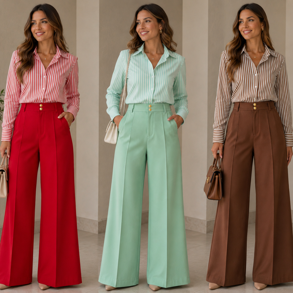 Calça Pantalona Social Alfaiataria Premium Com Bolso PROMOÇÃO Bolsos Laterais Cintura Alta Tamanhos M GG 2 botão dourado