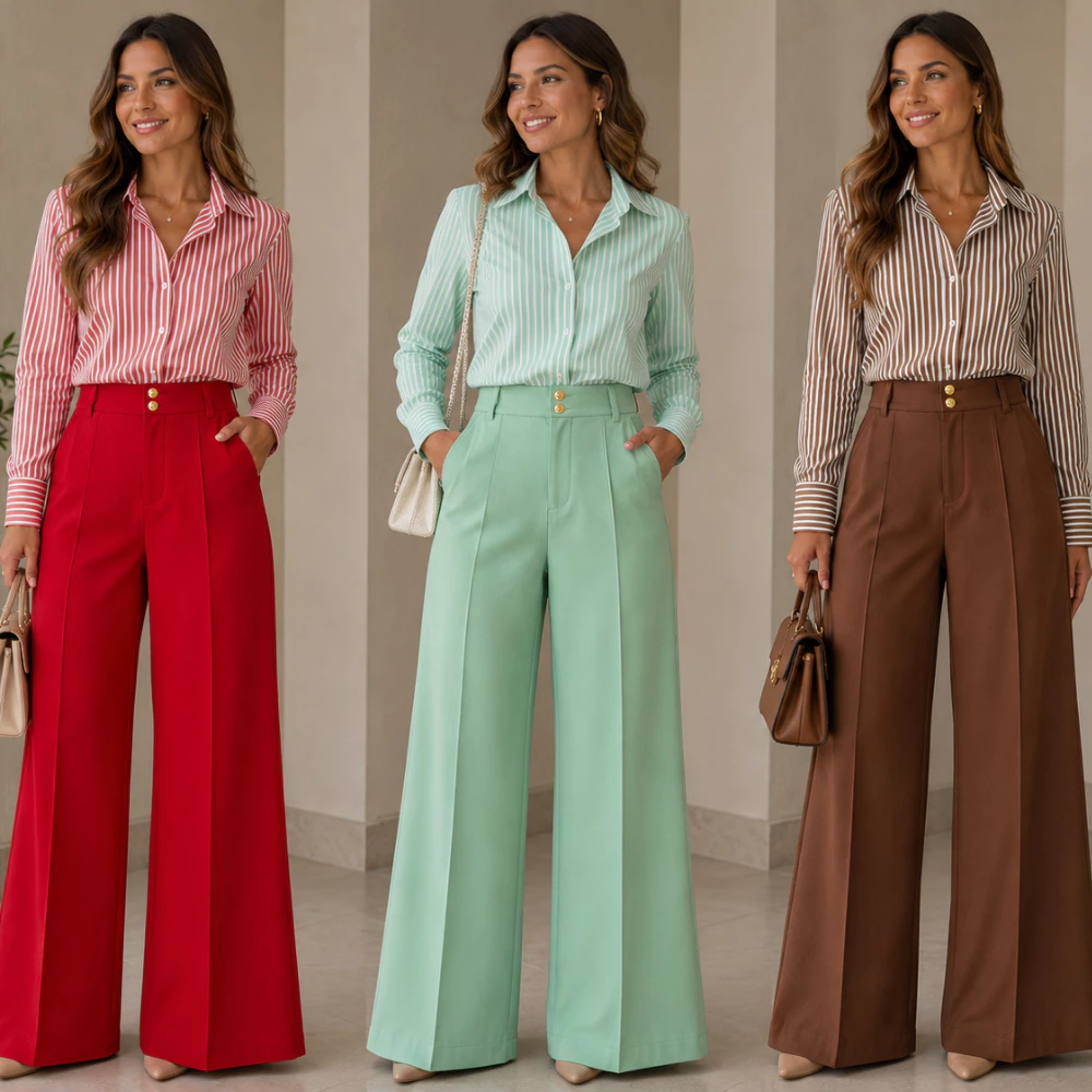 Calça Pantalona Social Alfaiataria Premium Com Bolso PROMOÇÃO Bolsos Laterais Cintura Alta Tamanhos M GG 2 botão dourado — imagem 1