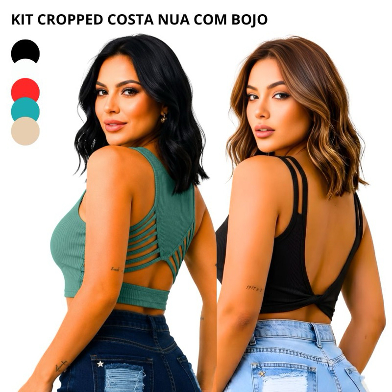 Kit2 Blusa Cropped Top Costa Nua Canelado Feminino com Bojo Detalhe com Alças Larga e Tecido Premium