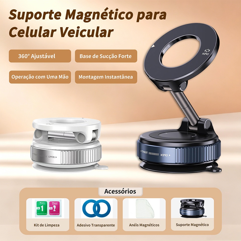 360 °Suporte Magnético Forte Para Telefone Carro Design Dobrável Vácuo Ajustável/Mesa/Uso Universal
