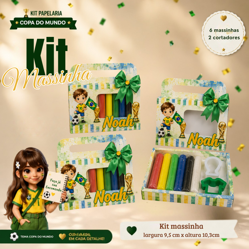 20 Kit Massinha Personalizada 6 Cores + 2 Moldes Lembrancinha Festa Aniversário COPA DO MUNDO - FAZEMOS QUALQUER TEMA
