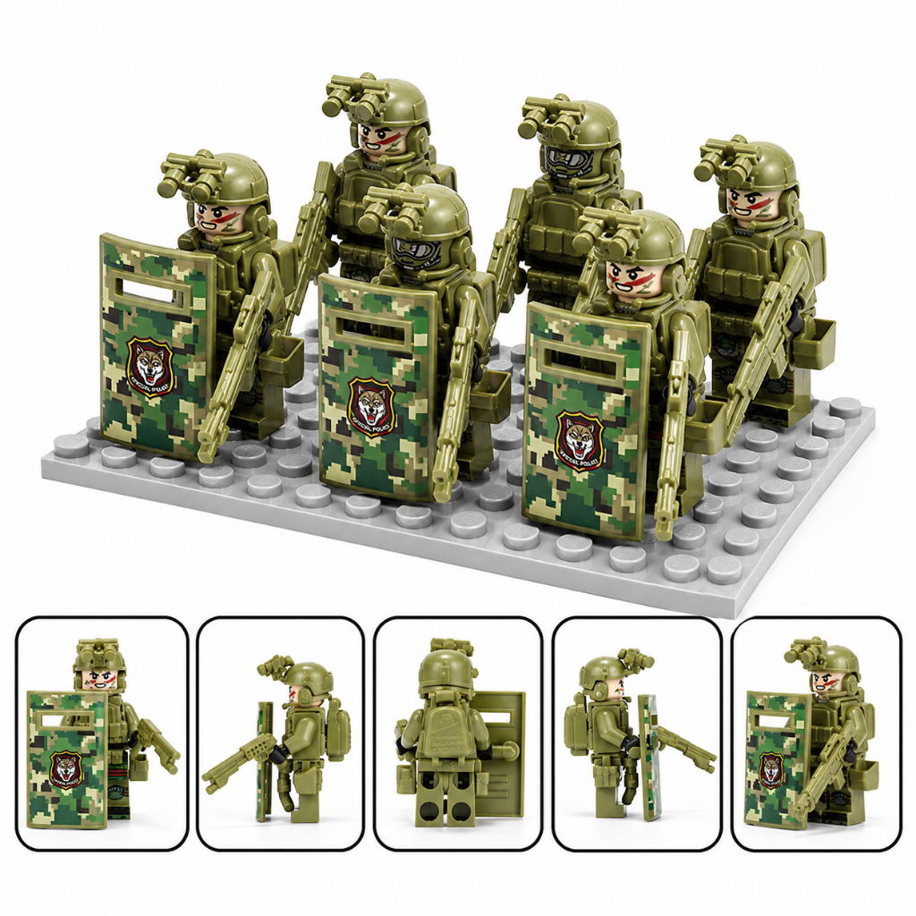 Kit 6 Minifigures Soldado Elite, Brinquedo de montar Boneco Polícia, Swat, Exército
