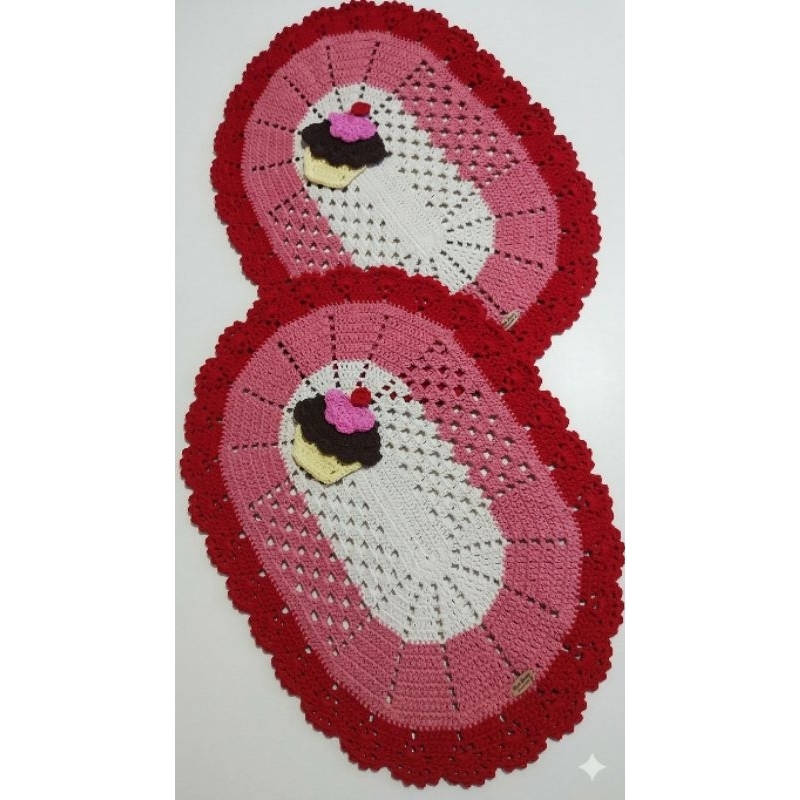 tapete de crochê cupcake,jogo de cozinha em crochê,jogo de quarto em crochê,o par,tapete em crochê personalizado cupcake