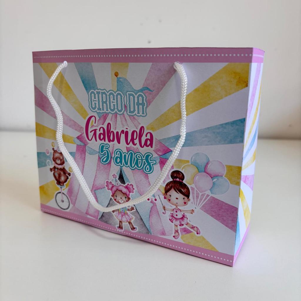 Sacolinha Personalizada Circo Rosa Menina Lembrancinha Festa Infantil Pegue e Monte