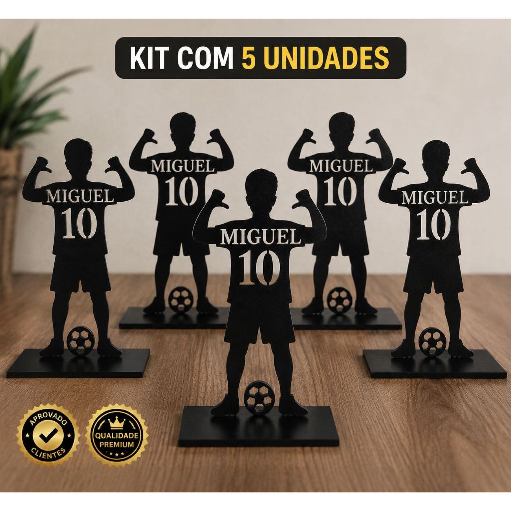 Kit Lembrancinhas Jogador Futebol Personalizado MDF Nome Número Festa Aniversário Infantil 5 10 15 20 Unidades