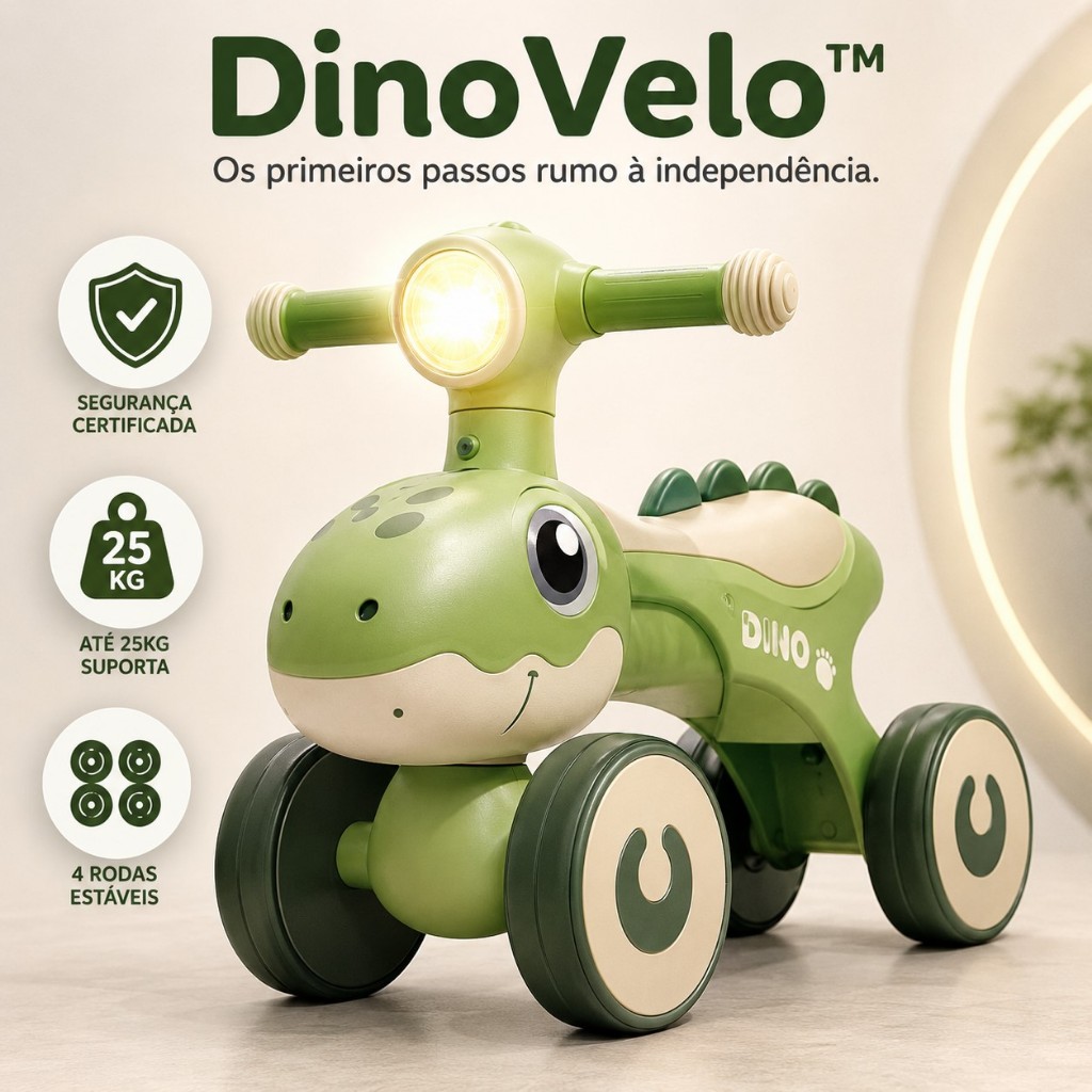 Bicicleta Infantil Equilibrio Dino Luz Rodas Estabilidade Verde