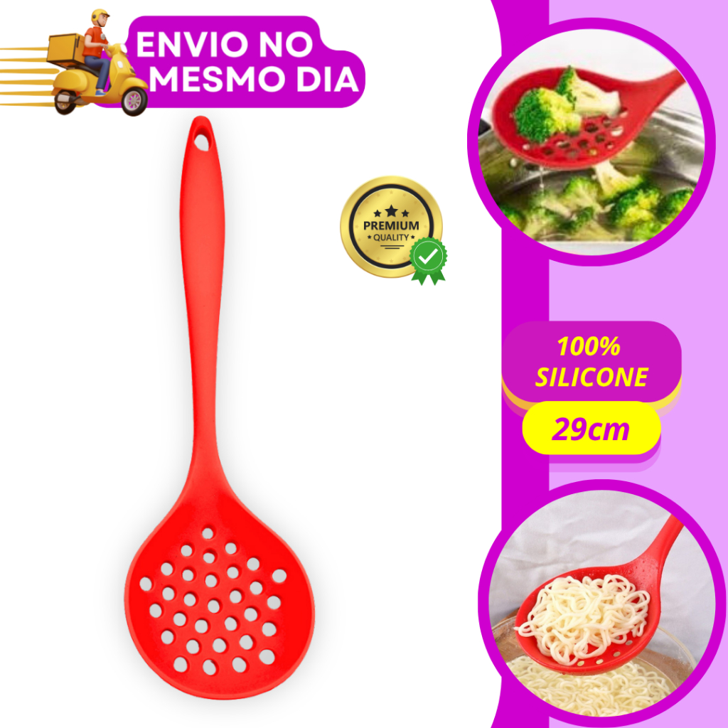 Escumadeira em Silicone Premium Antiaderente Resistente Não Risca Panelas Utensílio de Cozinha Profissional