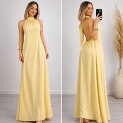 Vestido Longo Costa Nua Gola Alta Frente Única Formatura Festa Madrinha Civil Noivado Plus Size