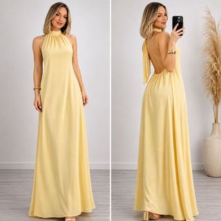 Vestido Longo Costa Nua Gola Alta Frente Única Formatura Festa Madrinha Civil Noivado Plus Size