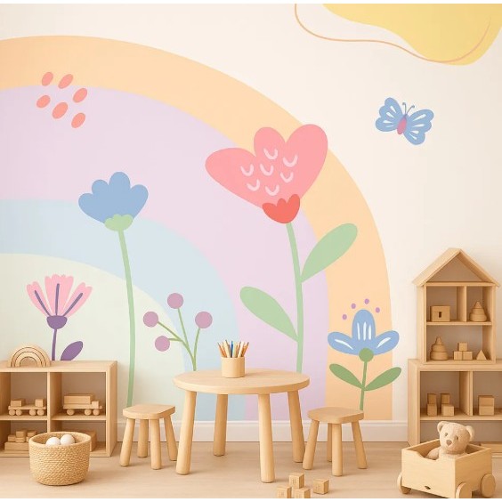 Papel de Parede Flores Coloridas Fofas  Geometric Para Quarto de Menina  Feminino