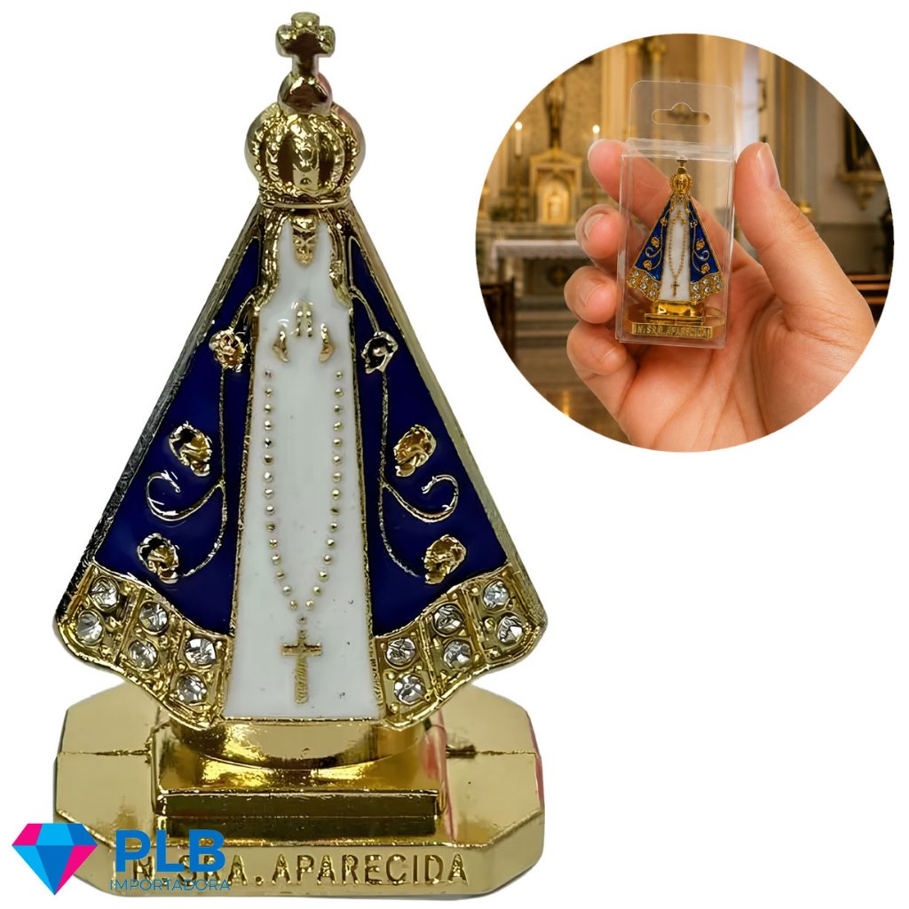 Kit 12 Nossa Senhora Aparecida Painel Carro Imagem Santinha Metal Miniatura Dupla Face Dourada 5cm