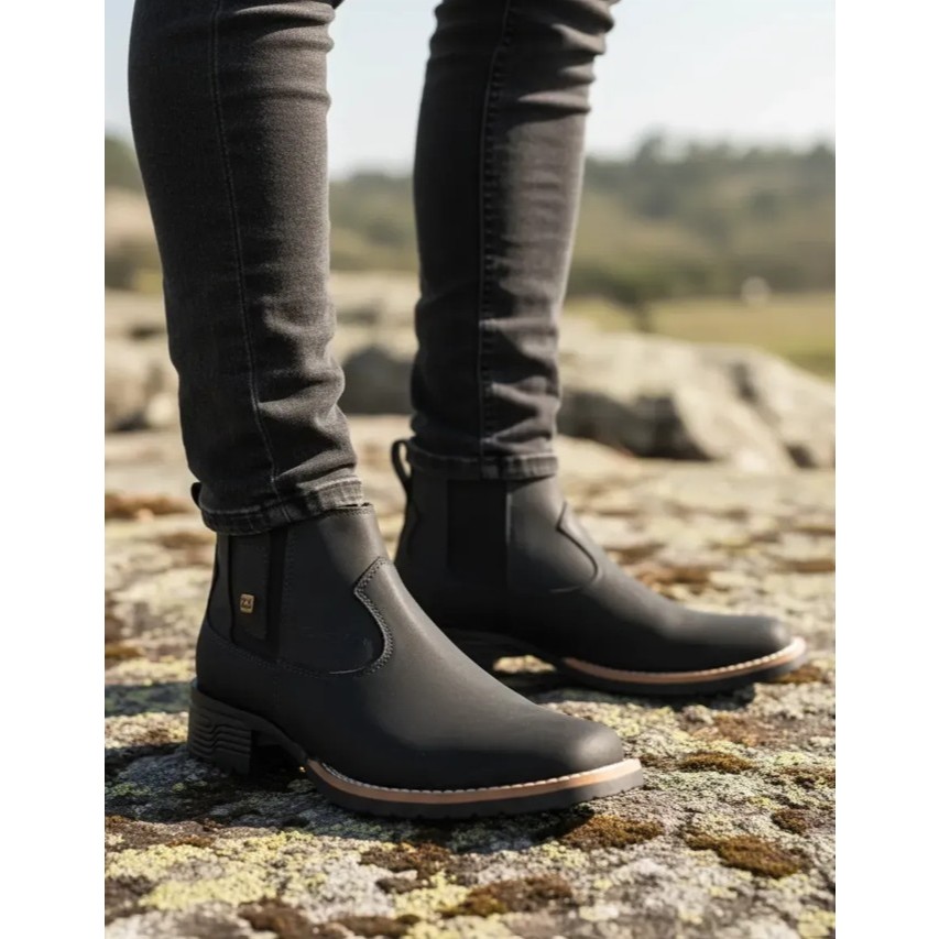 Botina Feminina Zebu Nobuck Preto Bota Sertaneja Em Couro Legítimo Com Cano Curto Country