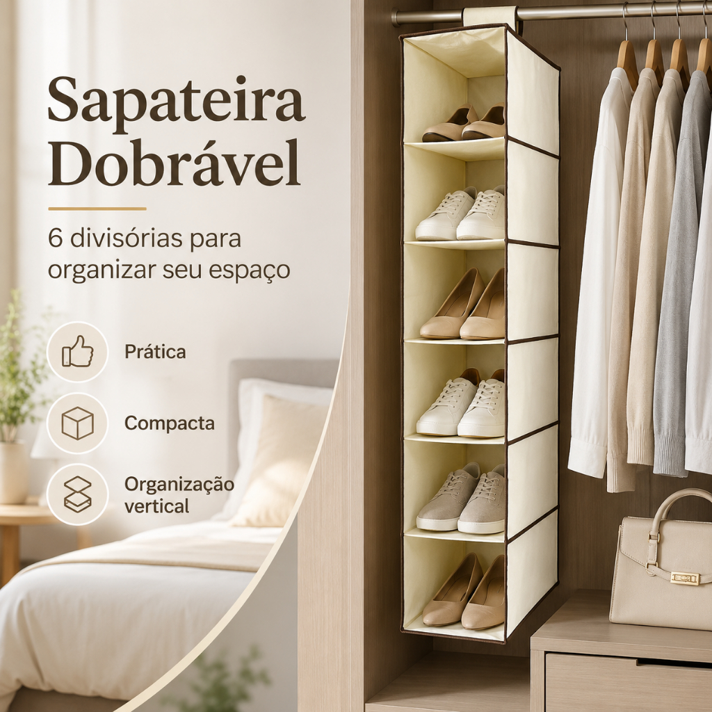 Sapateira Dobravel 6 Divisorias Organização Sapatos Tenis Guarda Roupa Acessórios