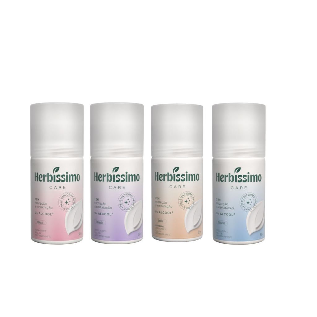 Kit Desodorante Roll-On  Antitranspirante Herbíssimo Care 50ml - Fragrâncias variadas (4 unidades)