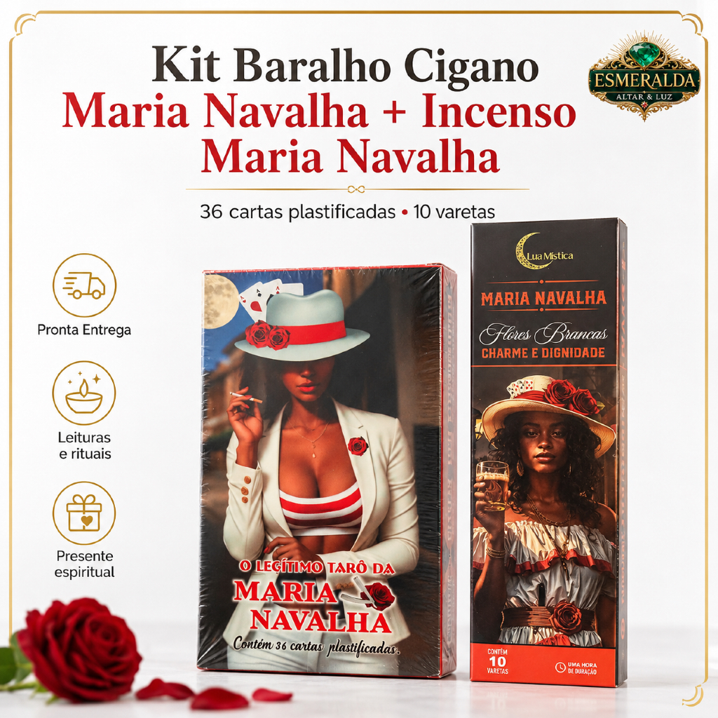 Kit Baralho Maria Navalha Incenso Maria Navalha 36 Cartas 10 Varetas Tarot Oraculo