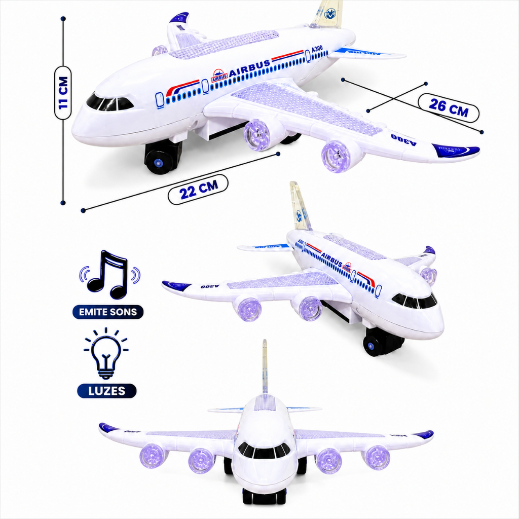 Avião De Brinquedo Bate E Volta Infantil Com Som E Luzes Airbus A300