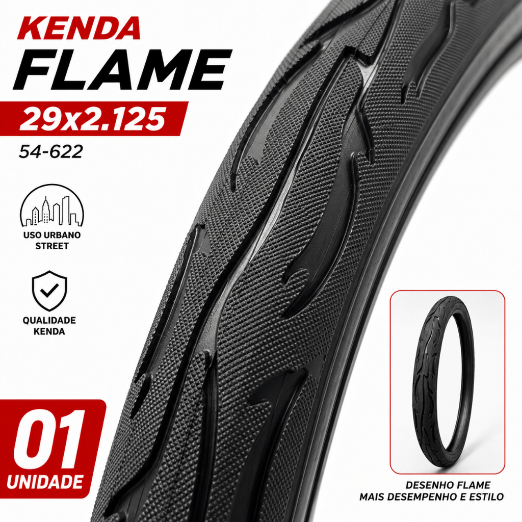 Pneu Aro 29 Kenda Flame 29x2.125 Balão Slick Bike Urbana Grau Wheeling Asfalto Modelo K1008A