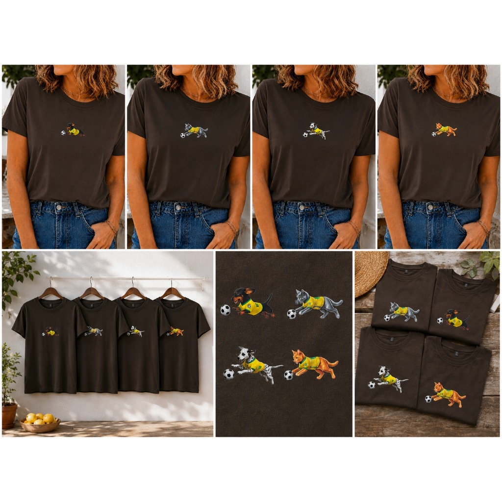 Camiseta Estampada Pet com Camisa do Brasil | Cachorro Jogando Futebol | Camiseta Casual