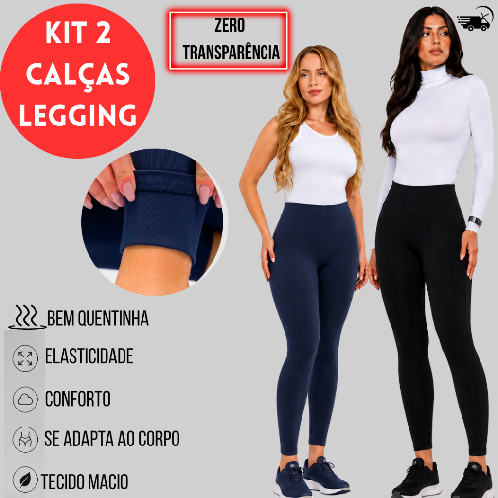 Kit 2 Calça Legging Grossa Flanelada Térmica Peluciada Inverno Forrada e Bem Quentinha