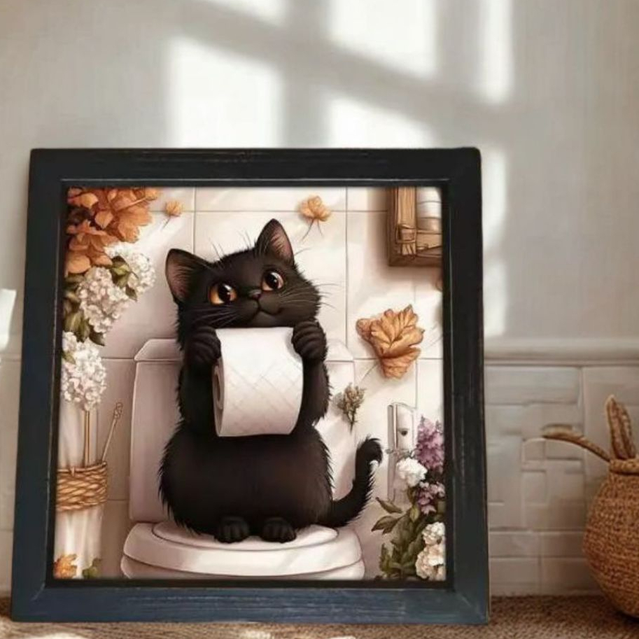 Placa Quadro Decorativo Gatinho Papel Higiênico Banheiro Lavabo Divertido Restaurante Gato Preto — imagem 2 de 2