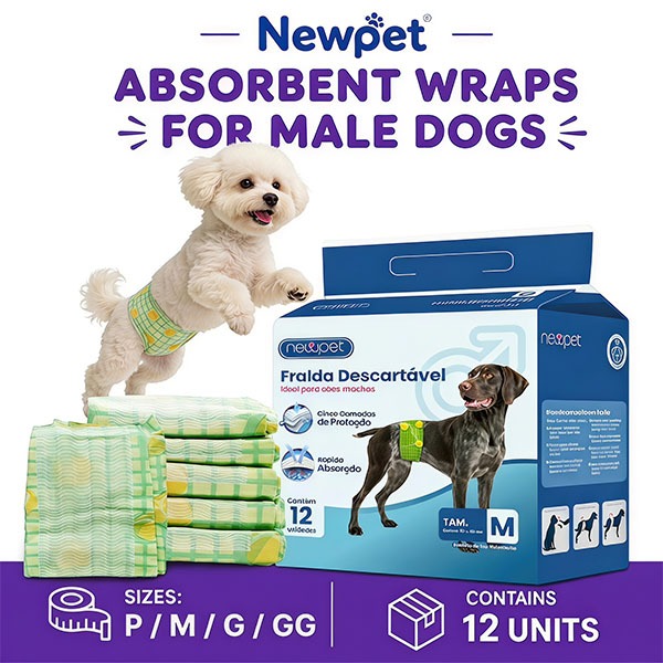 Newpet Fralda Higiênica Descartável p/ cães Macho 12Un （P/M/G/GG)
