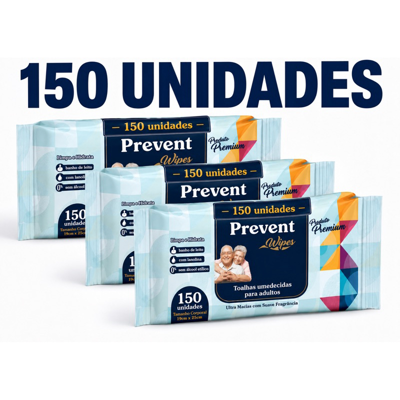 Caixa Com 150 un Toalha Umedecida  3 pacotes  Geriátrica Prevent 50un