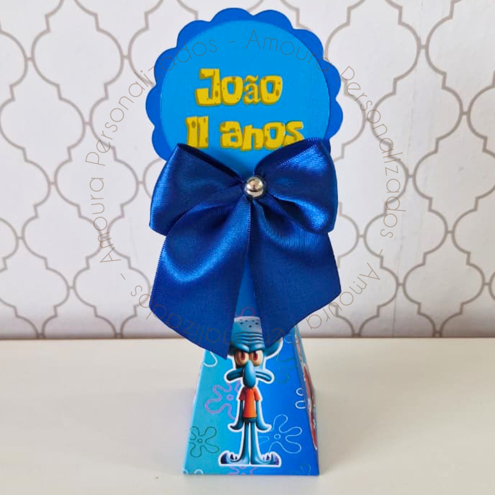 CAIXA PIRÂMIDE PERSONALIZADA PARA LEMBRANCINHAS BOB ESPONJA|CAIXINHA|FESTA|ANIVERSARIO CALÇA QUADRADA