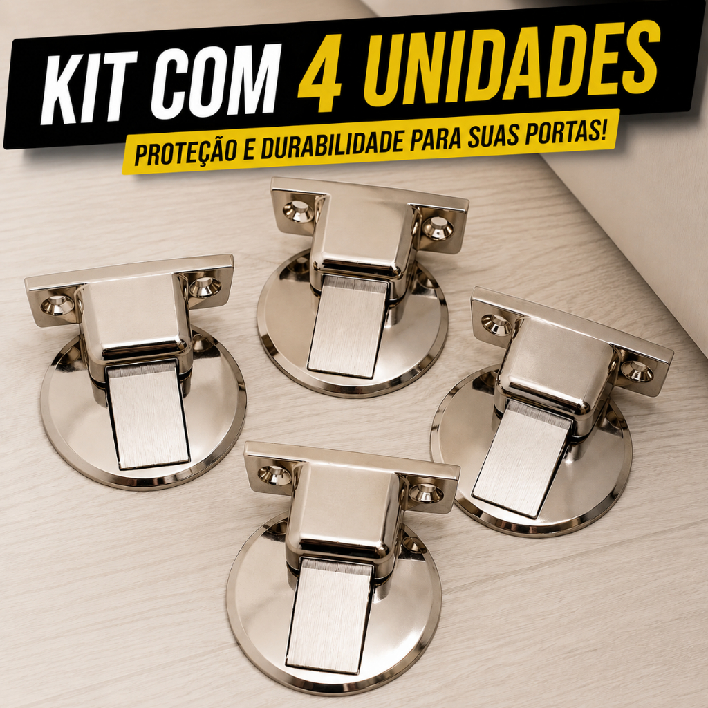 Prendedor Trava Fixador de Porta Magnético Slim Inox Cromado Adesivo