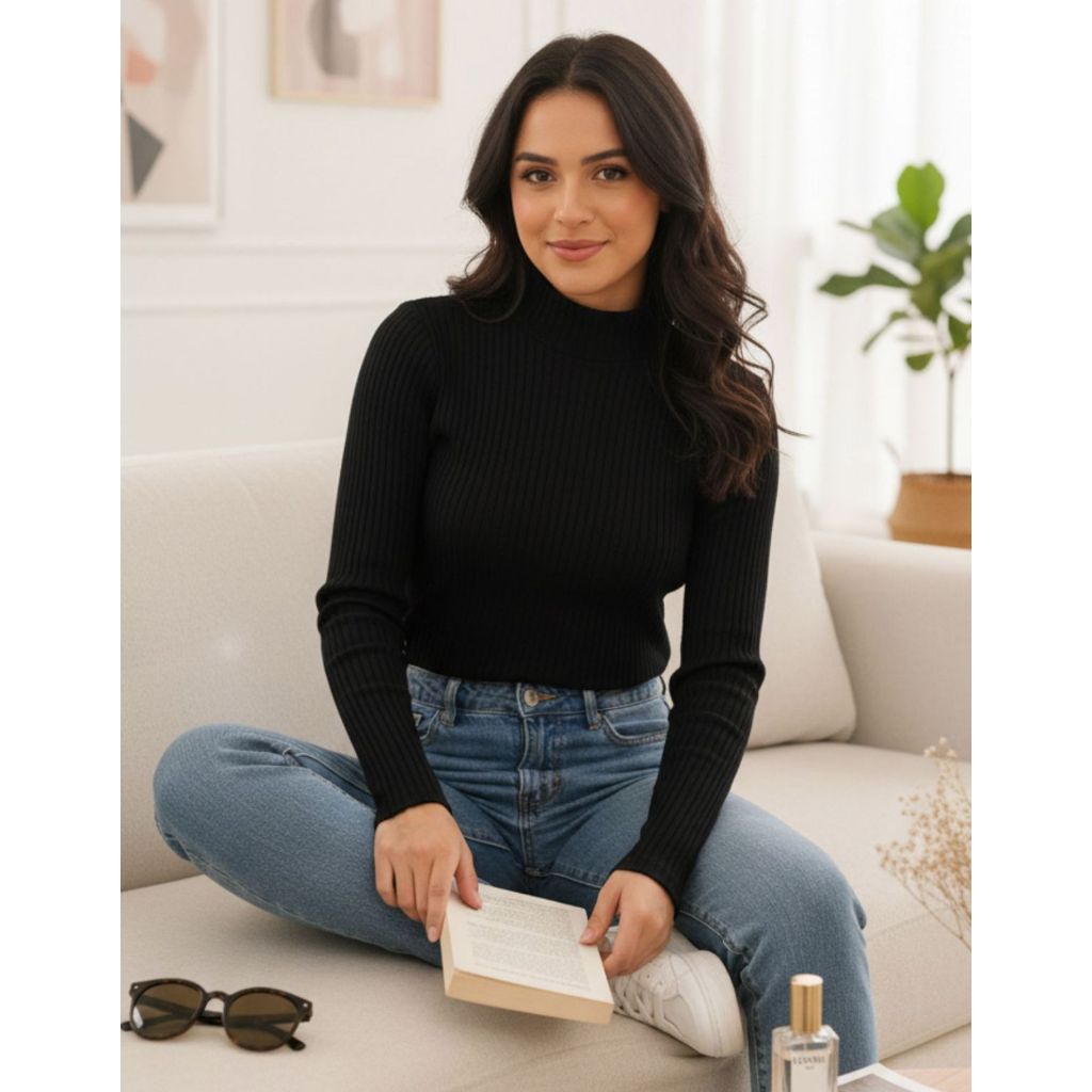 Blusa Feminina Social Termica Manga Longa Canelada Ribana Premium Segunda Pele Inverno