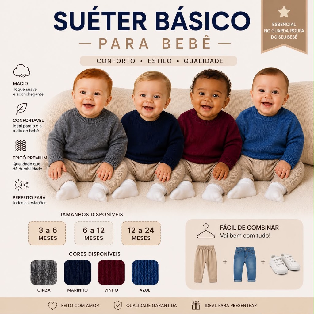 Blusa de lã lisa bebê menino gola redonda menino infantil suéter frio inverno
