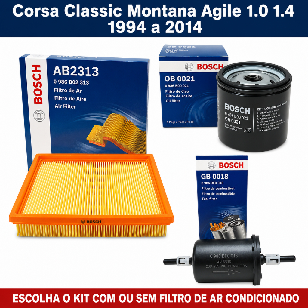 Kit Filtros Corsa Classic Montana Agile 1.0 1.4 1994 a 2014 Ar Oleo Combustivel